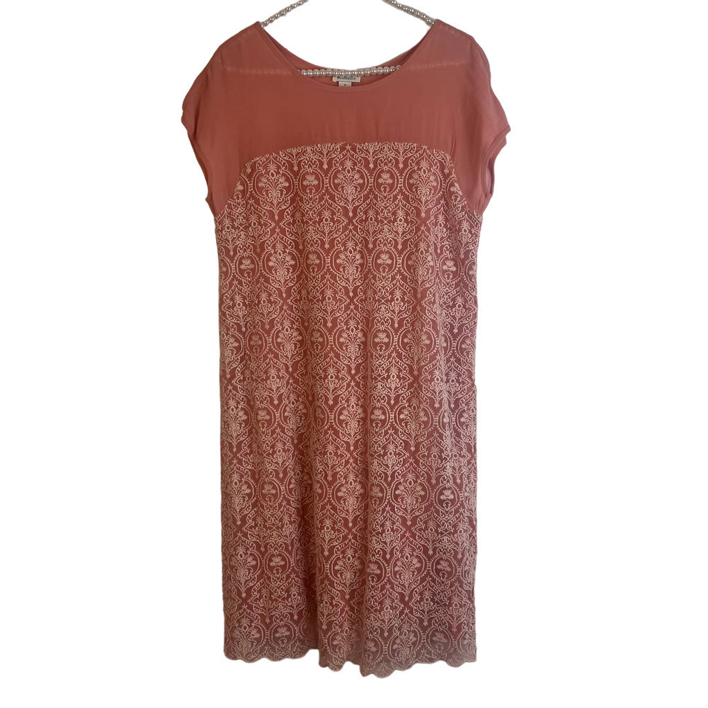 Sundance Peach Lace Overlay Knee Length Sheath Dress SZ M